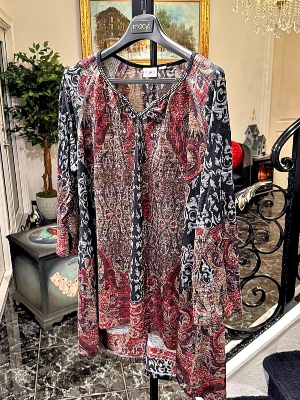 Cato Paisley Top 18/20 Long Sleeve Black Red Whimsigoth Dark Romance